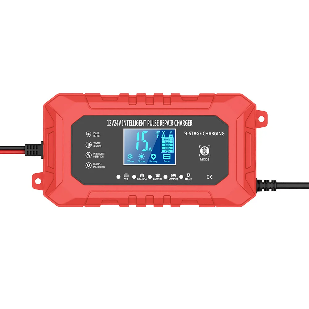 Cargador inteligente de 12V, cargador de batería de coche de 12V15A/24V8A con modo de memoria, función de suspensión, compensación de temperatura