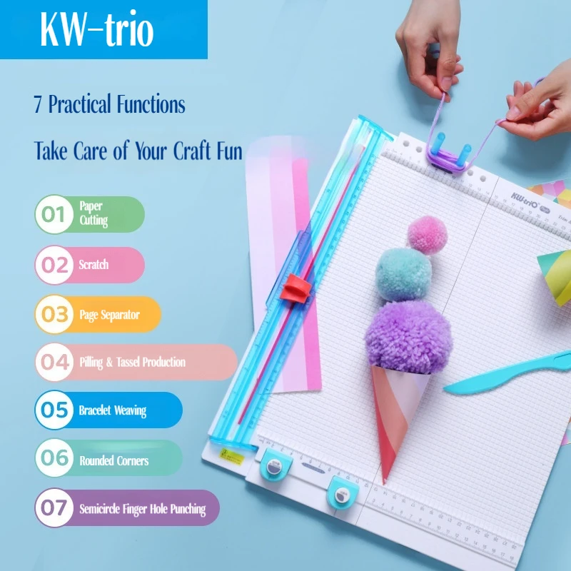 Kw-Trio 13095 Pemotong Kertas Papan Skor 7 Dalam 1 Alat Pemotong Kertas Kerajinan Dengan Pisau Skor Dan Lipatan Kertas Untuk Membuat Foto
