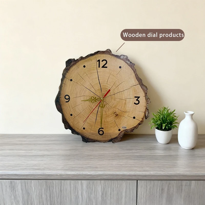Wooden Irregular Wall Clock Creative Vintage Annual Ring Design Hanging Watch Silent Clock Distressed Watch Home Decoration Gift