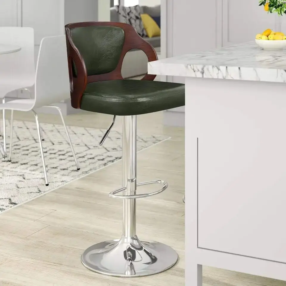 Bar Stools Walnut Bentwood Adjustable Height Leather Modern Barstools with Back Vinyl Seat Extremely Comfy Bar Stool 1 Piece image 2
