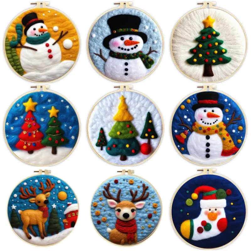 

SDOYUNO Wool Needle Felting Christmas Crafts Supplies Adults Felting Kits For Beginners Wool Burlap Set Embroidery Frame Diy Set