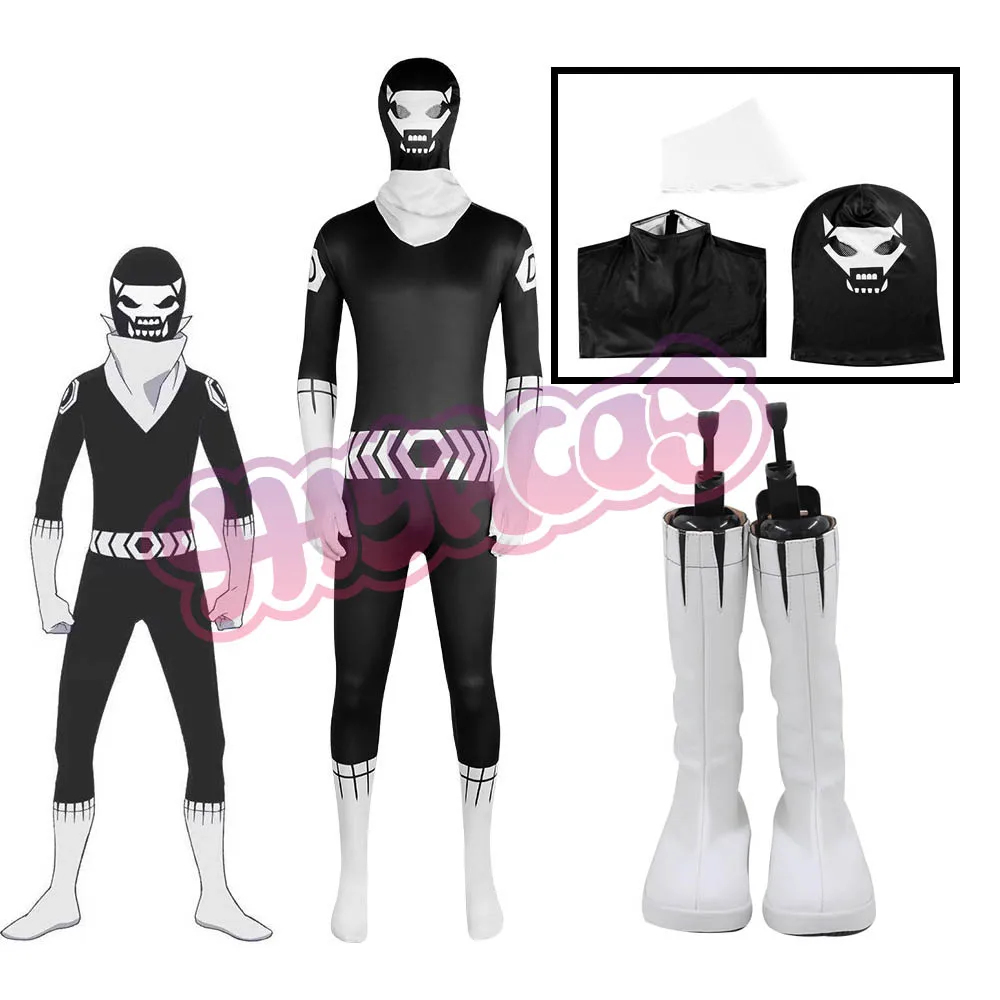 Ranger Reject Sentai Daishikkaku Hibiki Sakurama disfraz de Cosplay de Anime uniforme negro Cosplay fiesta de Halloween mono de lucha zapato