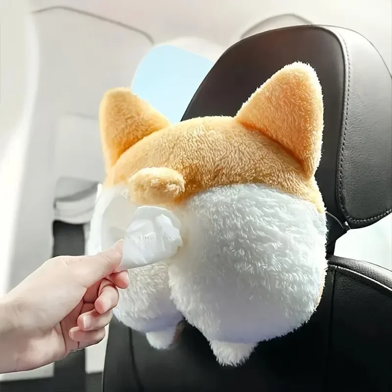 1Pc Cute Corgi Car Tissue Box Soft Cartoon Paper Napkin Case Cute Animals Car Paper Boxes Lovely Napkin Holder for Car Seat