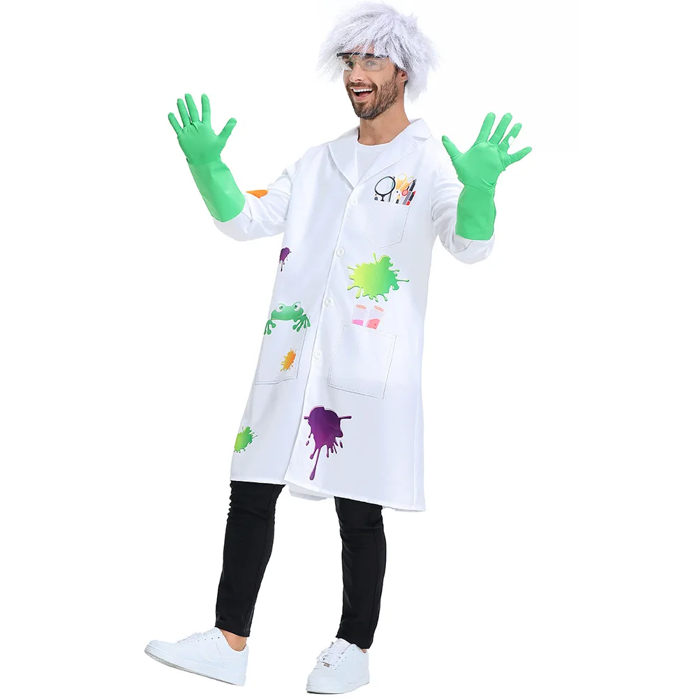 Umorden Mad Crazy Scientist Costume Evil Doctor Cosplay per adulti uomo donna Unisex costumi di Halloween spaventosi Fancy Dress camice da laboratorio