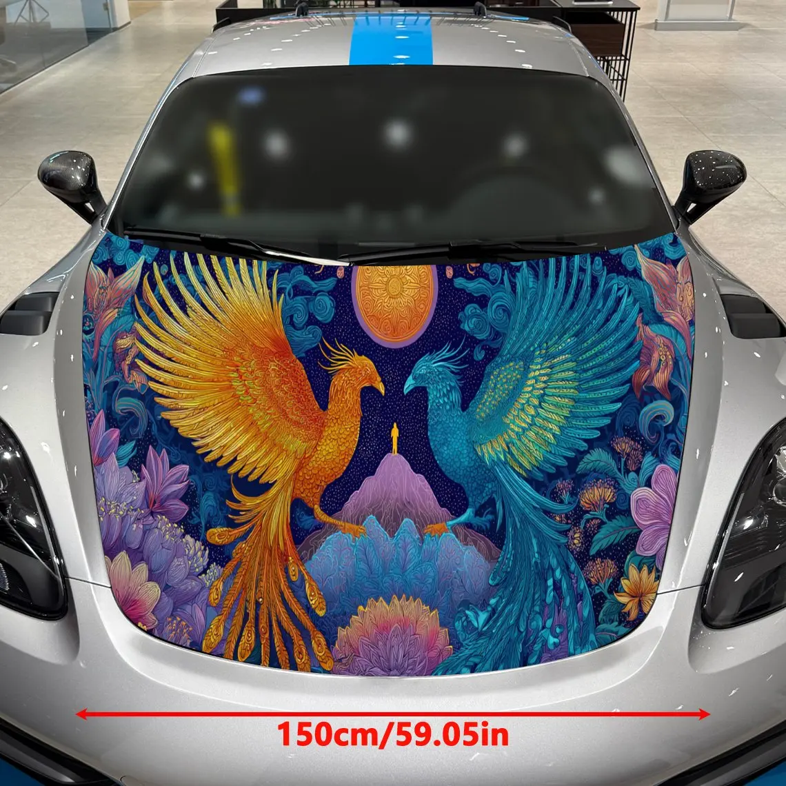 Twin Phoenixes Car Hood Vinyl Stickers Car Surface Protection Decal Car Decoration Cover Vinyl Wraps Waterproof Self-adhesive Au