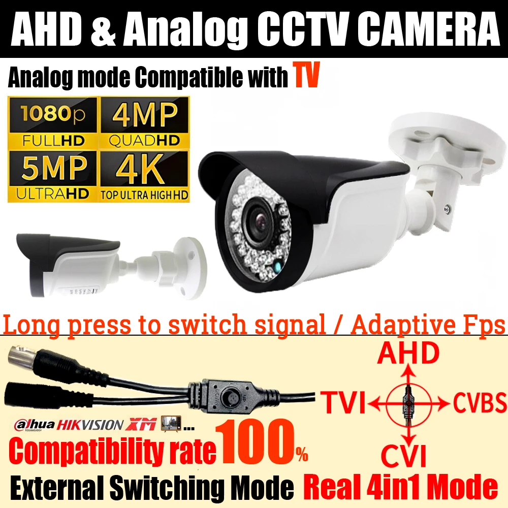 ALL DVR Compatibility 1920*1080P/8MP Ultra AHD Camera 4MP/5MP TVI/CVI/Analog 4in1 OSD HD 36LED Night Vision IR IP66 In/Outdoor