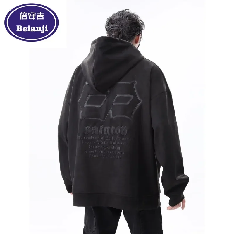 

Beianji hoodie American letter embroidery heavy male autumn and winter European and American hiphop couple coat