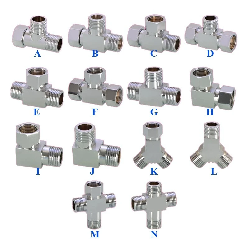 مقسم مياه نحاسي ثلاثي الاتجاهات - مدخل واحد ومخرجين، وخيوط ذكر/أنثى، توصيل سريع للحنفيات، وصمامات زاوية/متعددة الأشخاص #2