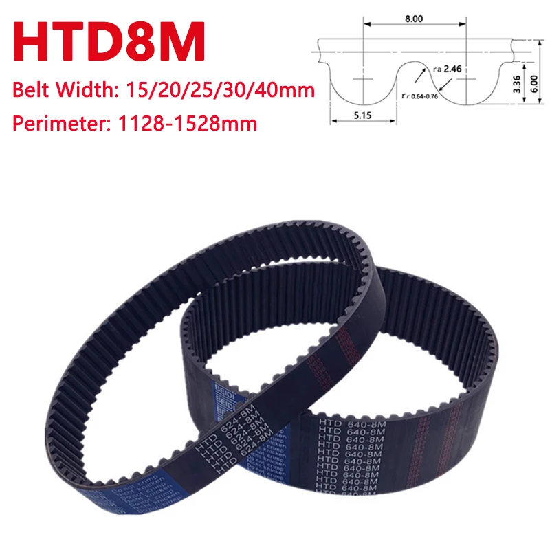 

HTD8M Closed Loop Synchronous Belt 8M Rubber Timing Belt Arc Tooth Drive Belt Perimeter 1128-1528mm Width 15 20 25 30 35 40mm