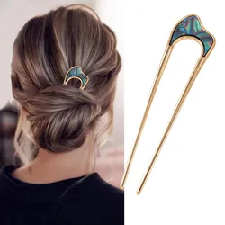 Fashion Luxury Silver Gold Color Elegant Shell Enamel Hairpin for Women Metal U Shape Hair Stick Hairwear Accessories Jewelry
