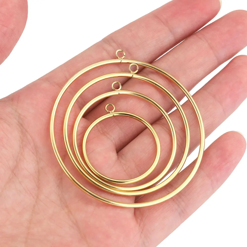 10pcs Stainless Steel Round Large Circle Ring Gold Plated Charms For DIY Earrings Conectors Jewelry Findings Parts Components