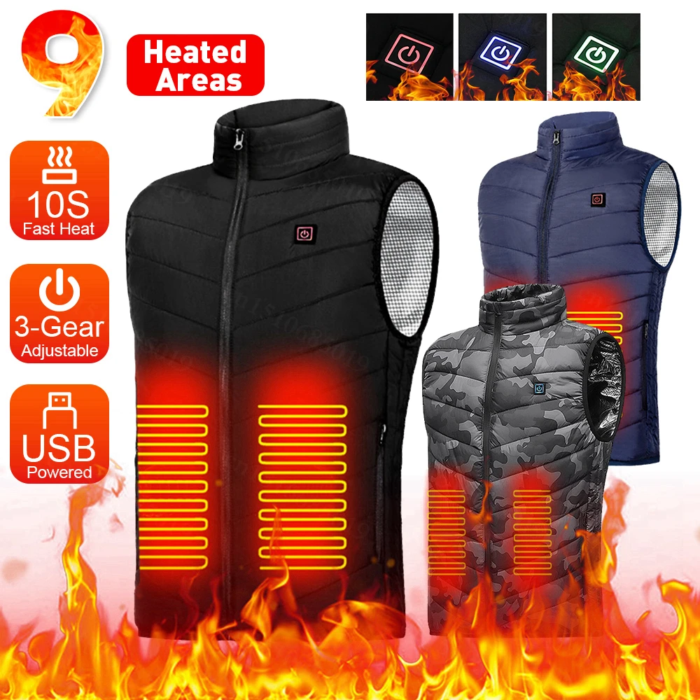 

Men Women Electric Heating Vest 9 Areas Heated Vest Usb Heated Jacket Bodywarmer Heated Down Jacket Winter Heated Vest