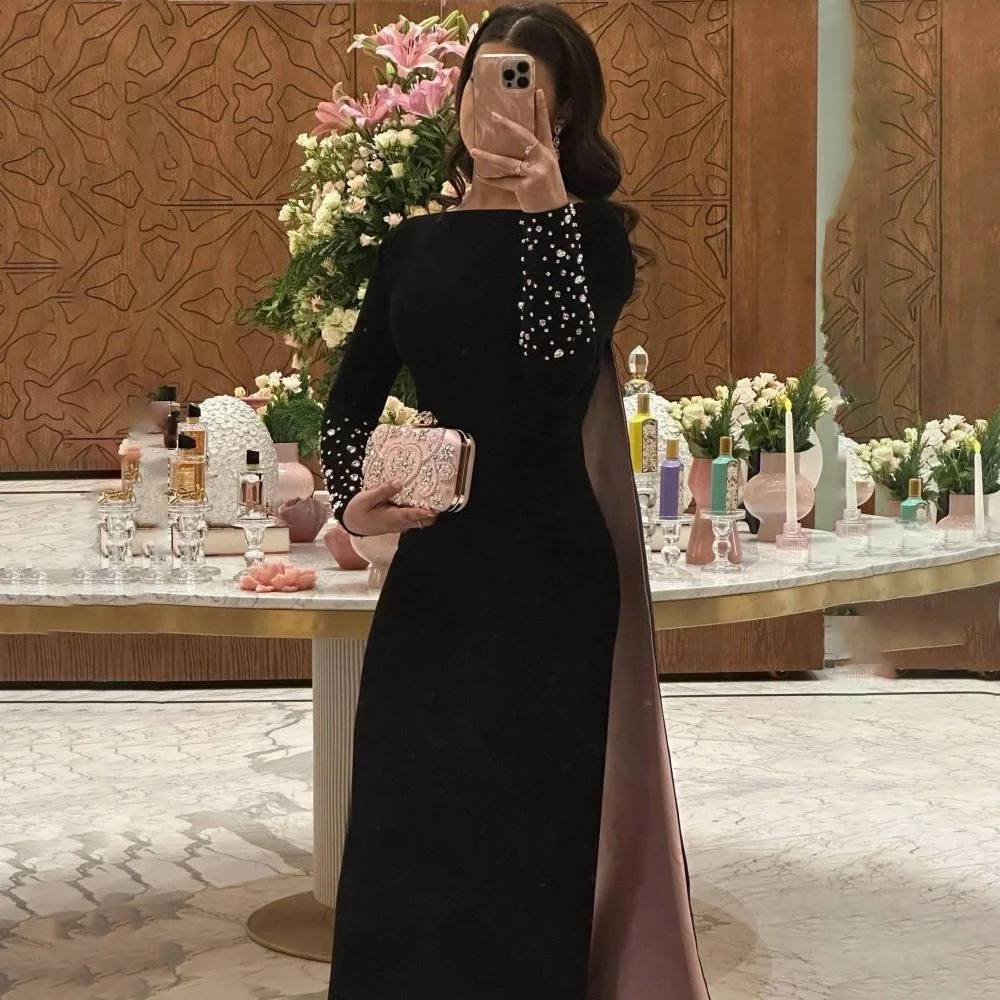 

Fashionable Romantic Beading Prom Dress Charming Long Sleeve evening dresses Floor Length O-neck Red Carpet Dress luxury 2025