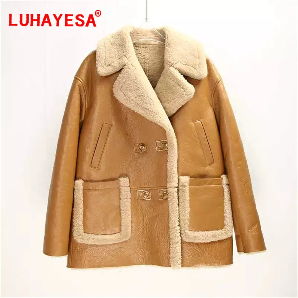 2024 Australia Merino Shearling Fur Coat Women Suit Loose Casual Daily Real Fur Overcoat