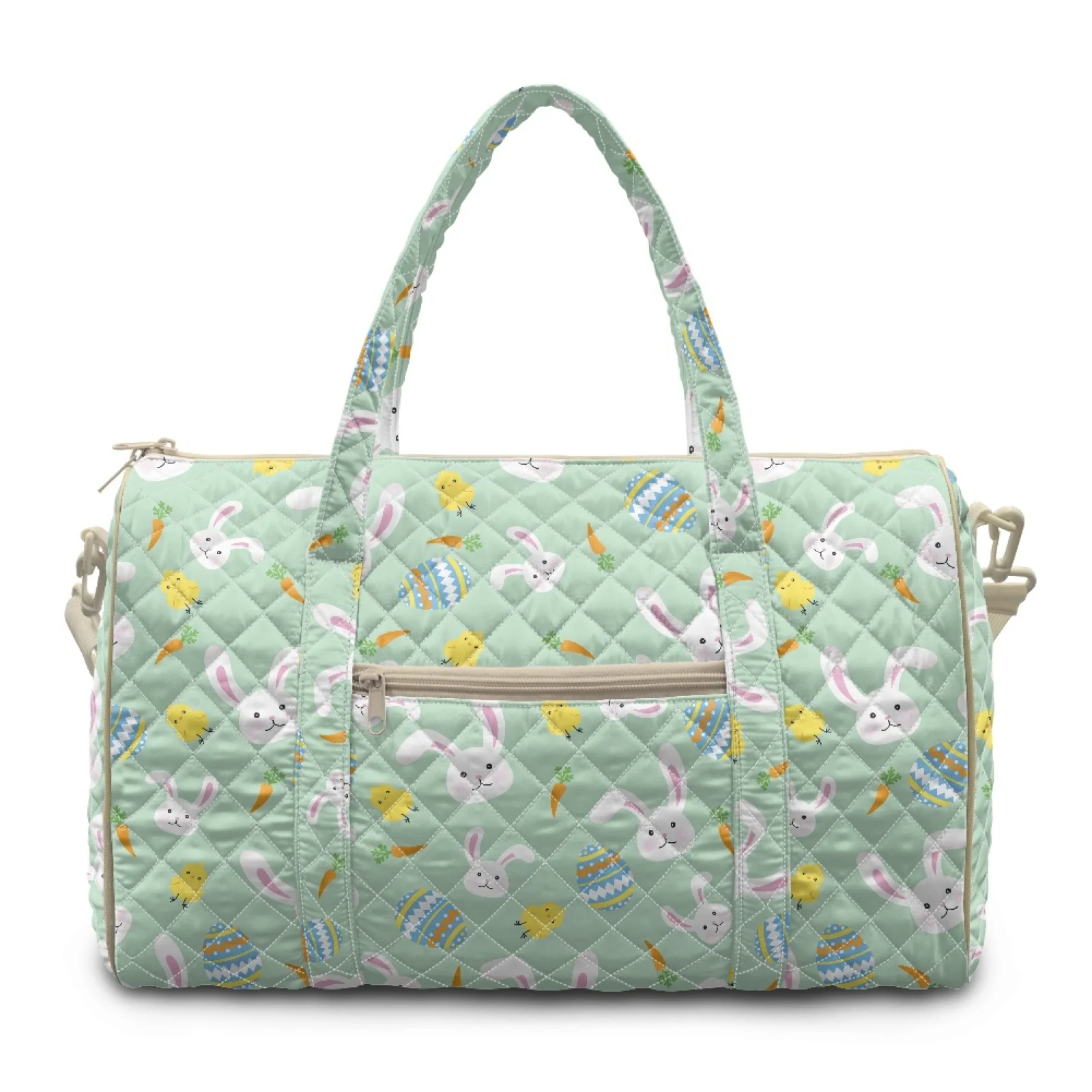 Coloranimal Large Capacity Quilted Duffle Bag Zipper Pocket Carry On Tote for Short Business Trip Women Easter Themed New Trend