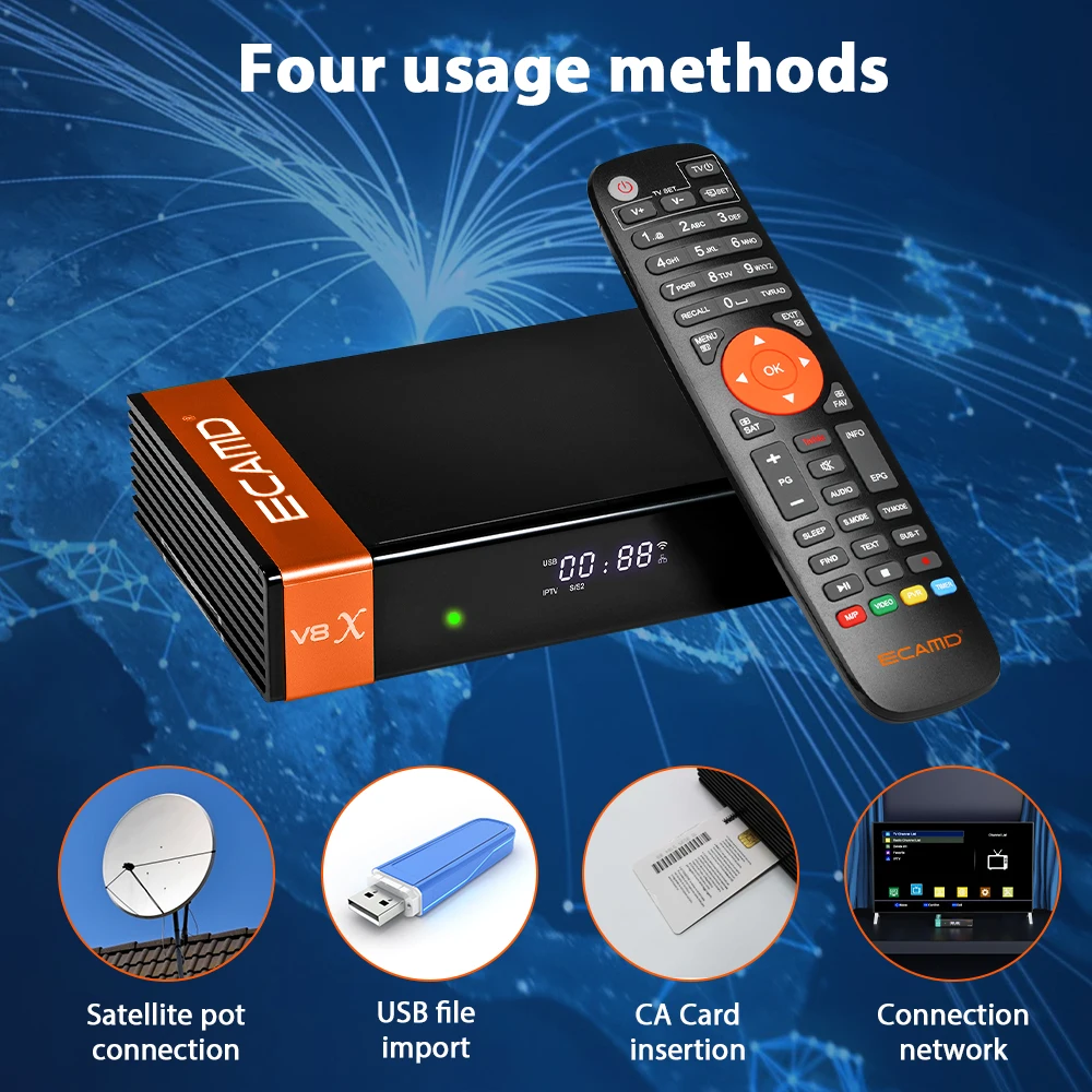 Ecamd v8x satelliten empfänger, hd 1080p DVB-S/s2/s2x, vcm/acm/multi stream sat stream zu gtplayer, eingebaut in 2,4g wifi, ccam mars