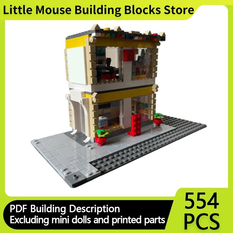 

Street View Model MOC Building Bricks Double Storey Store Corner Modular Technology Gifts Holiday Assemble Children Toys Suit