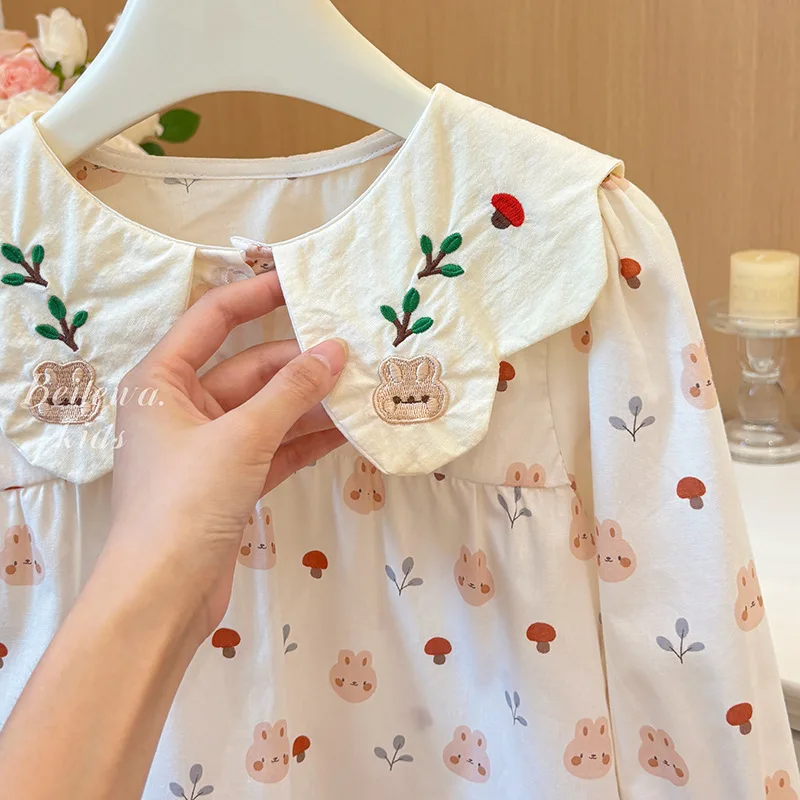 

Girls' New Pure Cotton Children's Shirt Versatile Spring and Autumn Doll Collar Turn-down Collar Stylish Base Long Sleeve Shirt