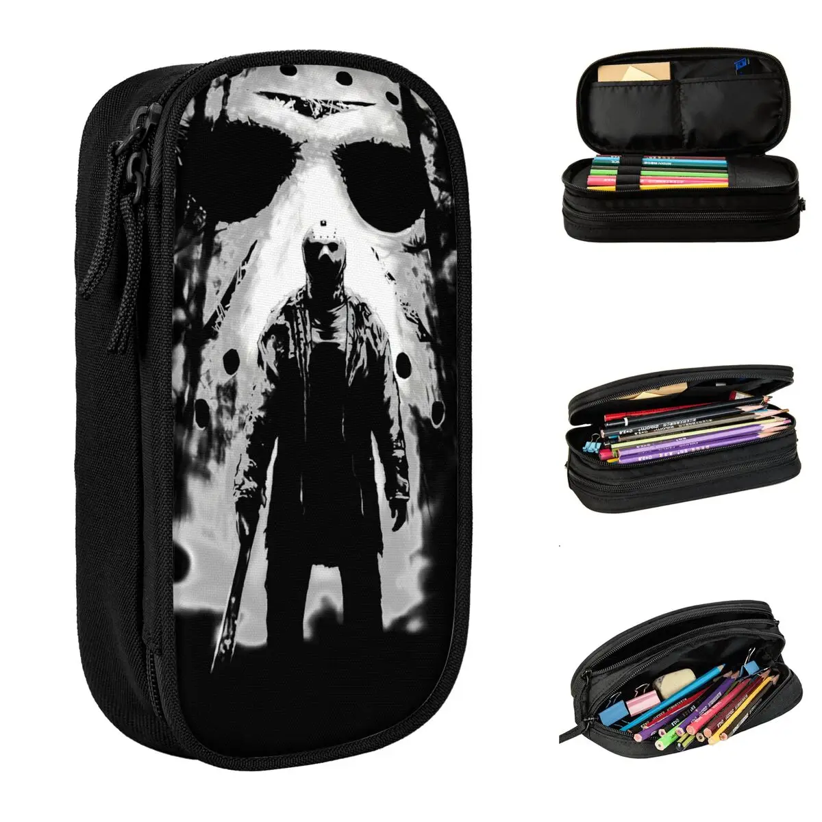 Horror Jason Voorhees Vintage 80's Movies Pencil Cases Pencilcases Pen Holder for Student Large Storage Bag Cosmetic Stationery