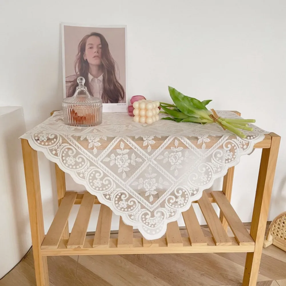 Nordic White Lace Hollow Tablecloth Vintage Rose Flower Pattern Table Cover Home Party Wedding Dining Table Decorations