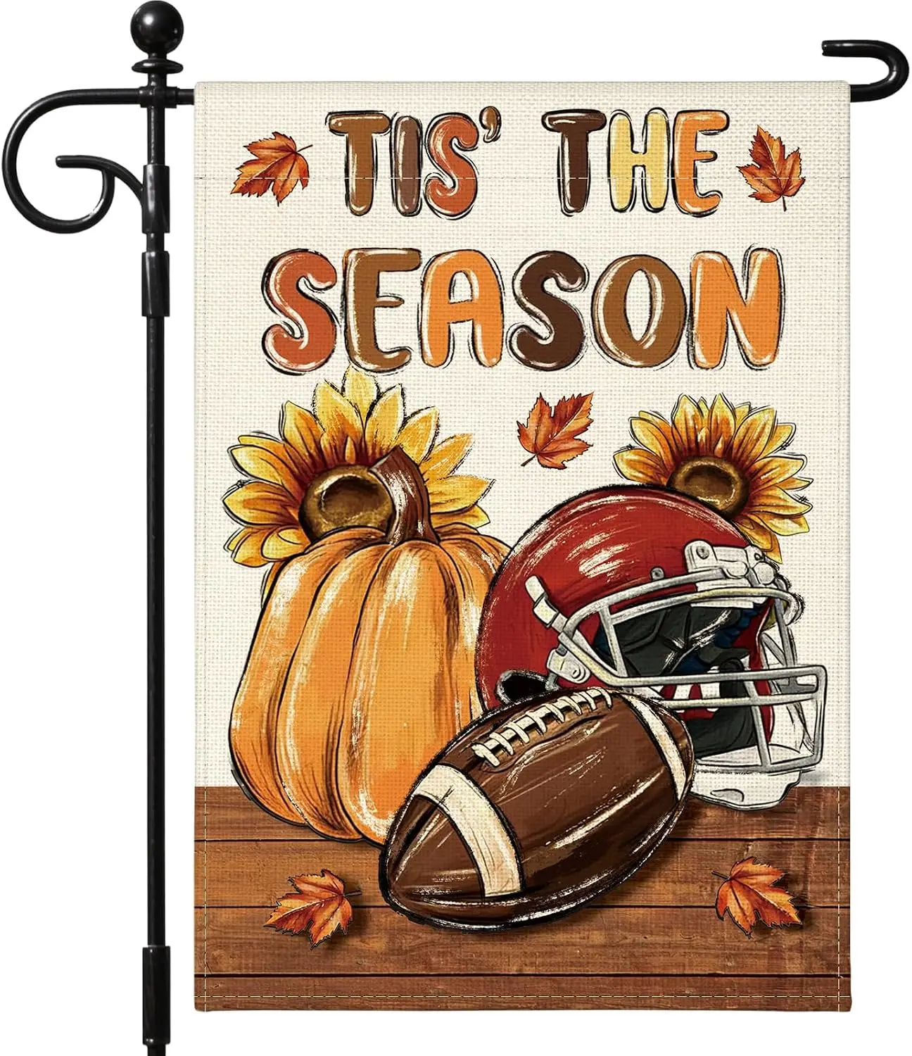 Artscope Tis The Season Fall Garden Flag 12x18 Inch Double Sided for Outside, Autumn Thanksgiving Pumpkin American Football  PPZ