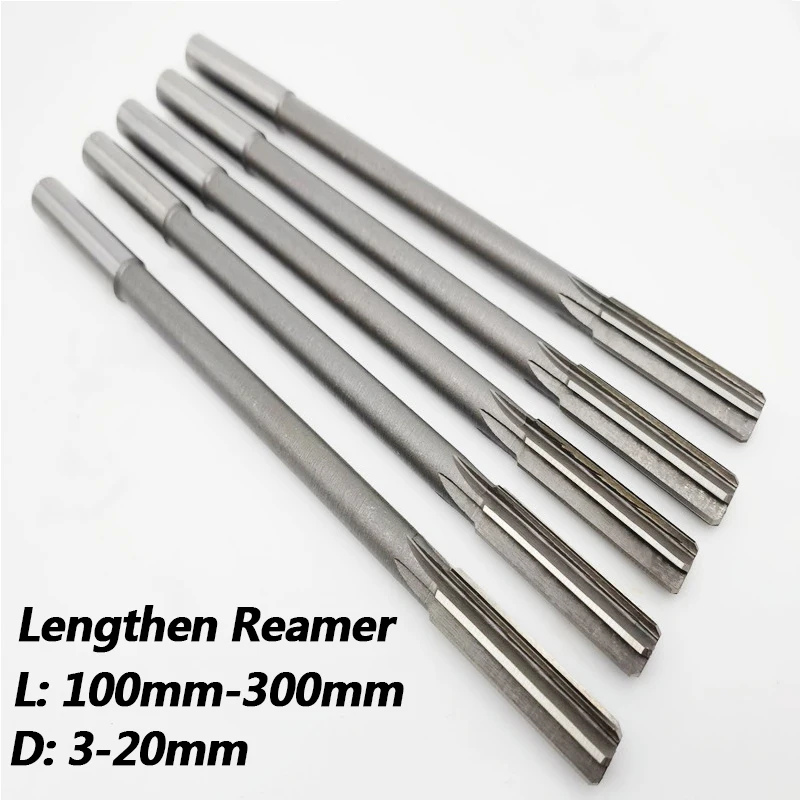 1Pc Lengthen Reamer HSS H7 Straight Shank Machine Chucking Reamer 3-20mm x 100mm-300mm for Metal Steel Aluminum Hole Drill