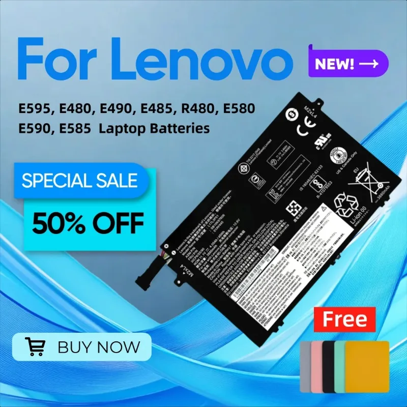 

New Laptop Batteries for Lenovo E595, E480, E490, E485, R480, E580, E590, E585 Give Away A Mouse Pad