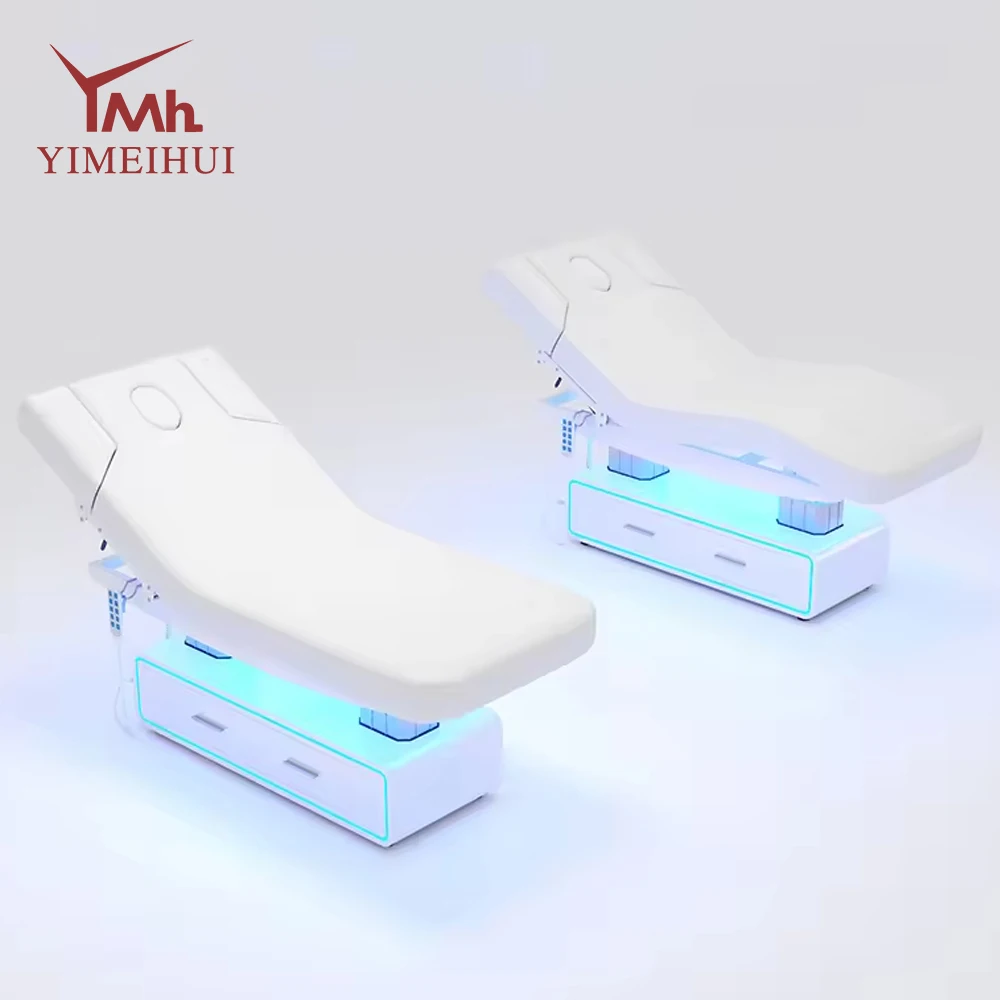 كراسي تجميل كهربائية فاخرة ذات 4 محركات، سرير تدليك سبا لصالون الوجه مع سرير جمالي بتصميم جمالي