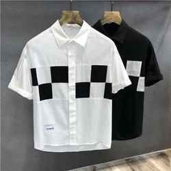 Black White Check Advanced Sense Handsome Trend Thin Style Leisure Design Sense Classic Men's Short Sleeved Shirt Summer 2024