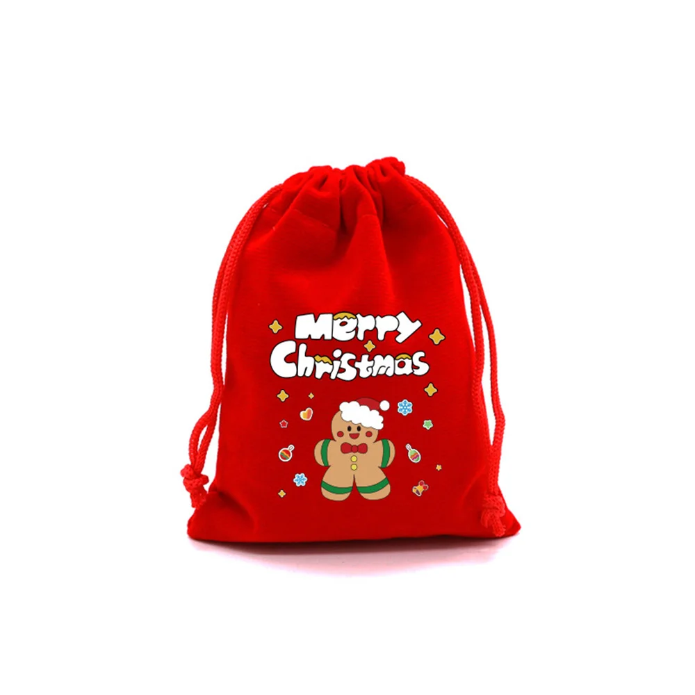 1Pcs Red Christmas Velvet Bags Drawstring Santa Gift Pouch Candy Snack Wrapping Bag Christmas Wedding Party Favors Decoration