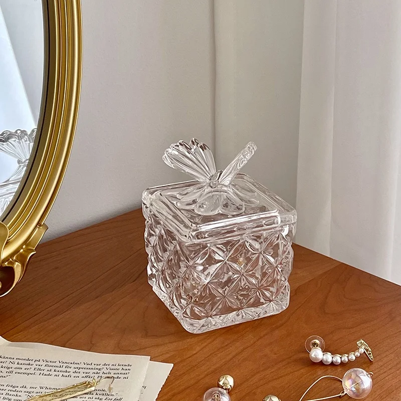 

Европейская винтажная декоративная шкатулка для украшений из рельефного стекла, органайзер для хранения колец и аксессуаров, настольный органайзер