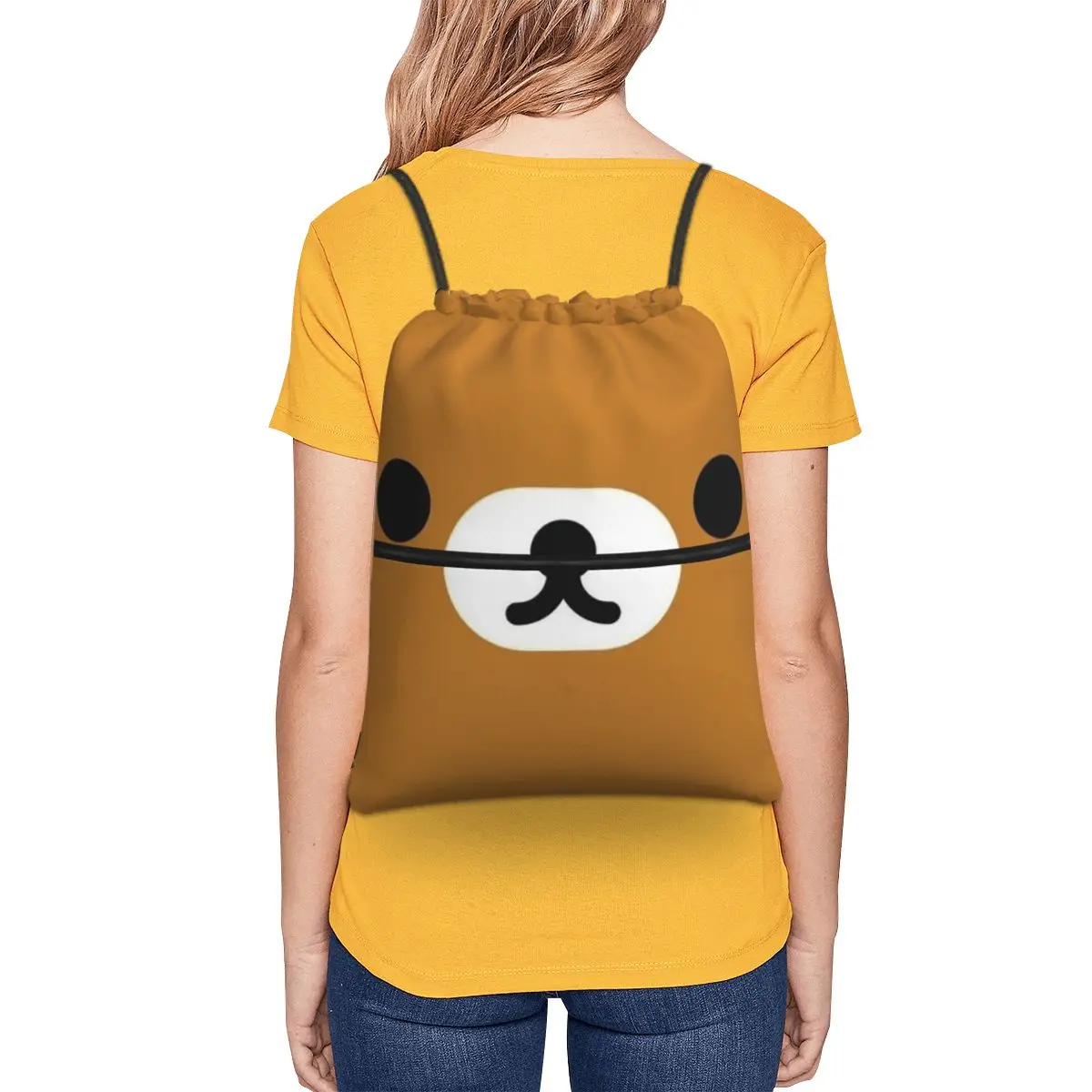 Rilakkuma Relax Bear Big Face Backpacks Casual Drawstring Bags Sundries Bag Book Bags for Travel School