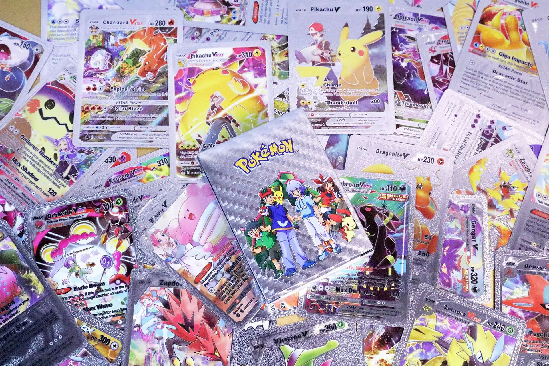 

55 шт. карты покемонов Пикачу золото серебро черный красочные Vmax GX Vstar английская коллекционная карта игрушки подарок