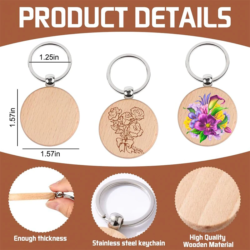 120Pcs Blank Wooden Keychain DIY Wood Car Keyring Bulk Wholesale