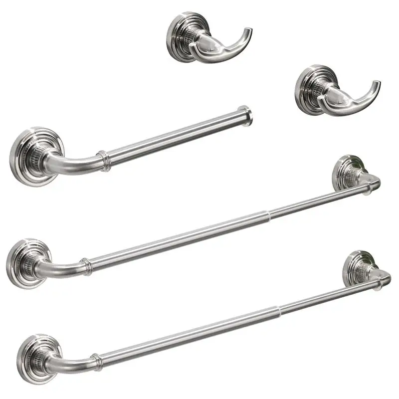 

4-Piece Brushed Nickel Bathroom Hardware Set, 24-Inch Adjustable Towel Rack & Accessories