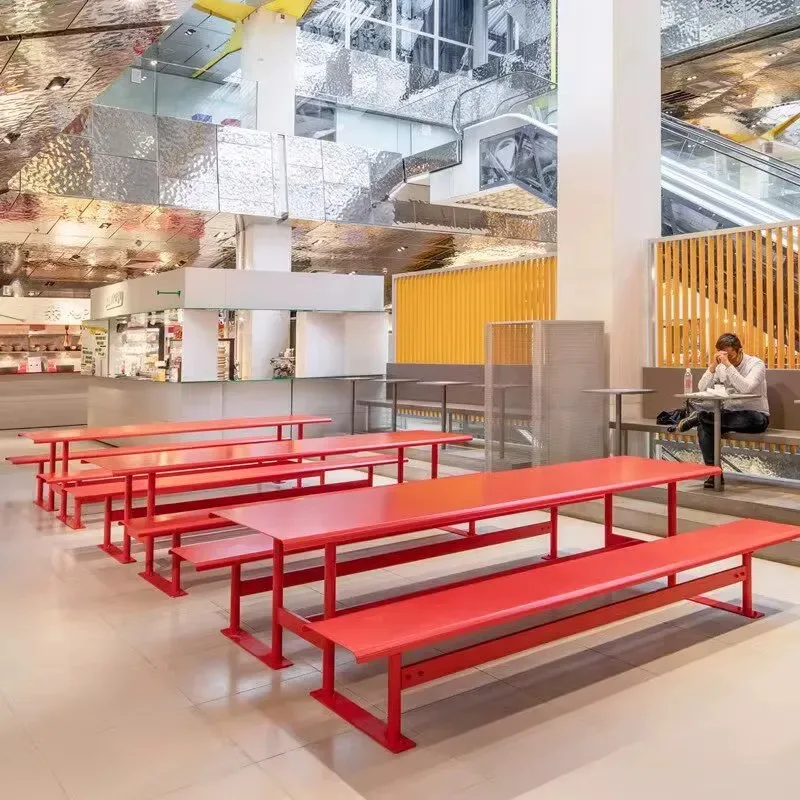 Nordic Style Premium Red Aluminum Alloy Bench and Table Set for Indoor Outdoor Leisure Areas in Shopping Malls