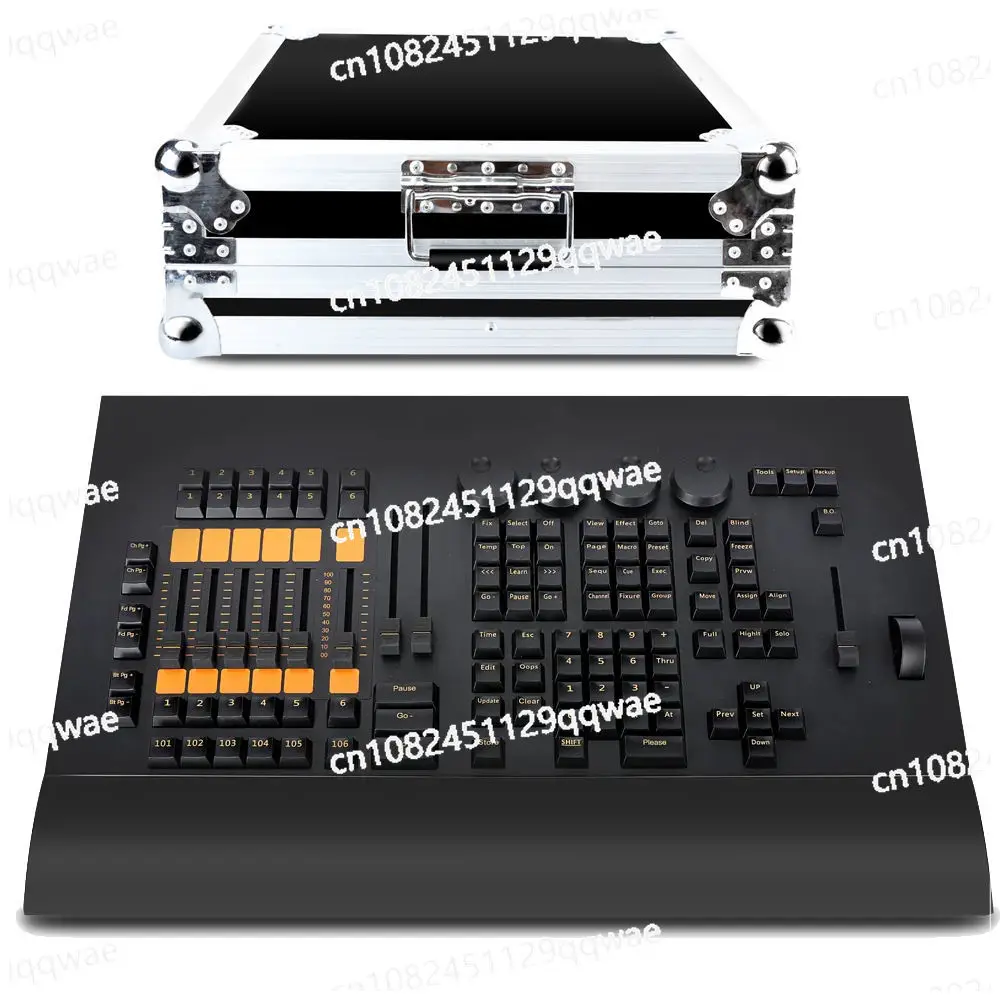 Professional stage lighting console with flight case MA command wing on computer with RGB DMX 512 control