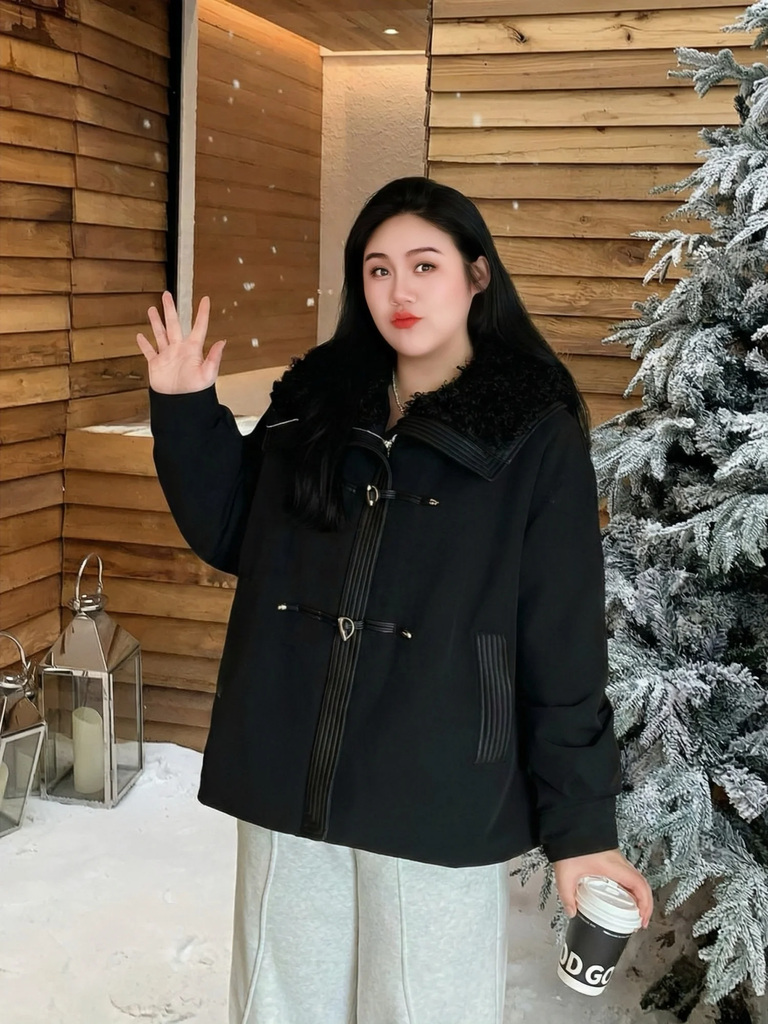 

Warm Fleece Lined Overcoat for plus Size Women Vintage Stylish Stand Collar Winter Jacket Casual Comfortable Outerwear