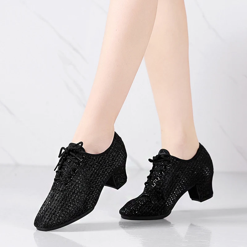 Ballroom Women Breathable Soft Bottom Latin Dance Shoes Lady Modern Tango Shoes Girl Dance Sneaker Jazz Heeled Shoes 3.5/5cm