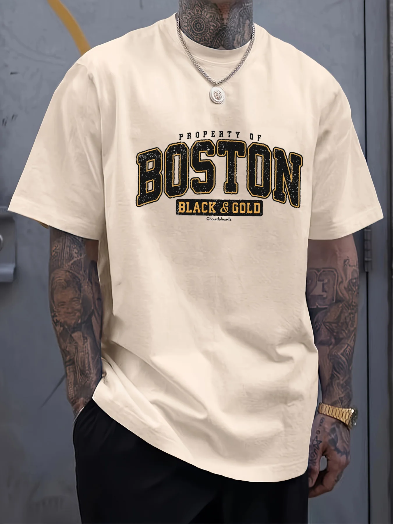 Men's summer 100 cotton fashionable casual loose plus size BOSTON pattern printed sports round neck short sleeved T-shirt top image 3