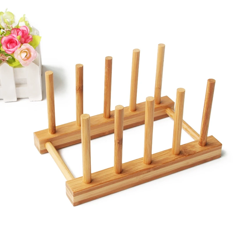

A96I-Dish Rack Pots Wooden Plate Stand Wood Kitchen Cup Display Drainer Holder NEW