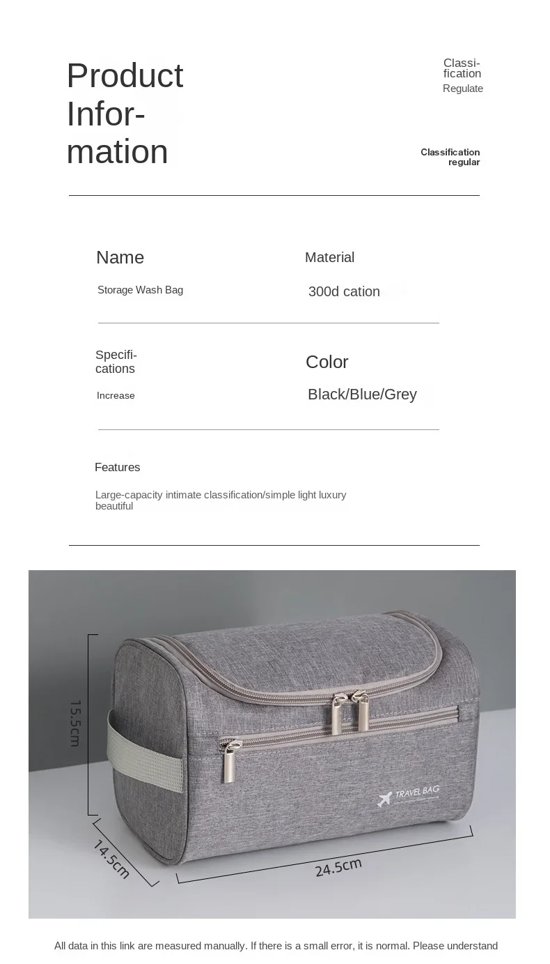 Wasserdichte Männer Kosmetische Lagerung Tasche Hohe Kapazität Nylon Reise Kulturbeutel Organizer Hängen Frauen Zipper Make-Up Waschen Beutel – Detail 1