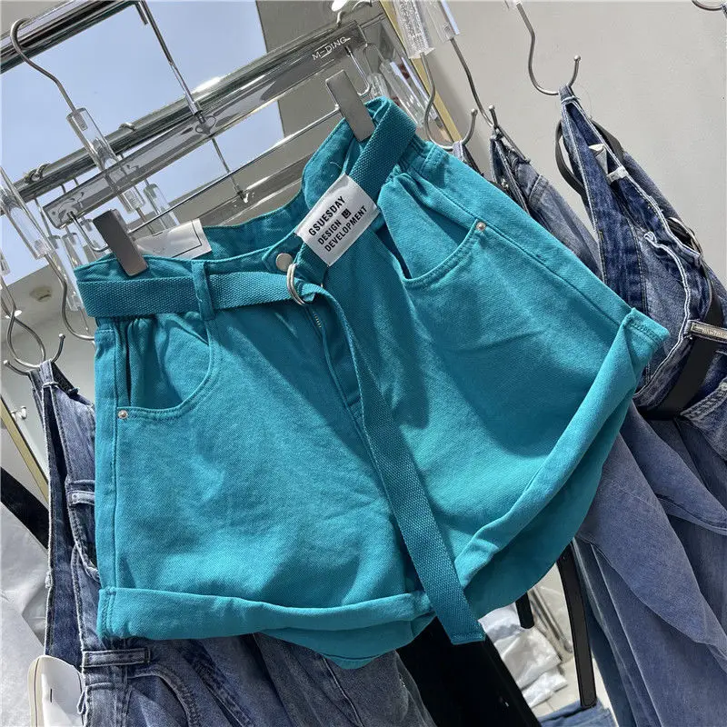 Taille haute cloche Bot Denim orts femme été Faion grande taille Patchwork a-ligne pantalon évasé ourlet classique bleu