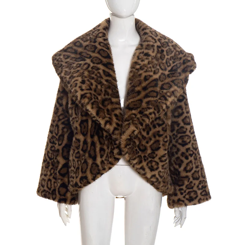 Tornova Retro Leopard Furry Oversized Lapel Jacket Women's Long Sleeve Print Warm Overcoat Autumn Winter New Office Lady Coat