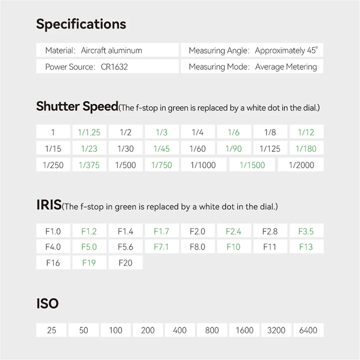 حذاء بارد Light Meter II لكاميرا فيلم DSLR مقياس ضوء 12 سرعة مصراع ملحقات التصوير الفوتوغرافي (فضي)-PZZW