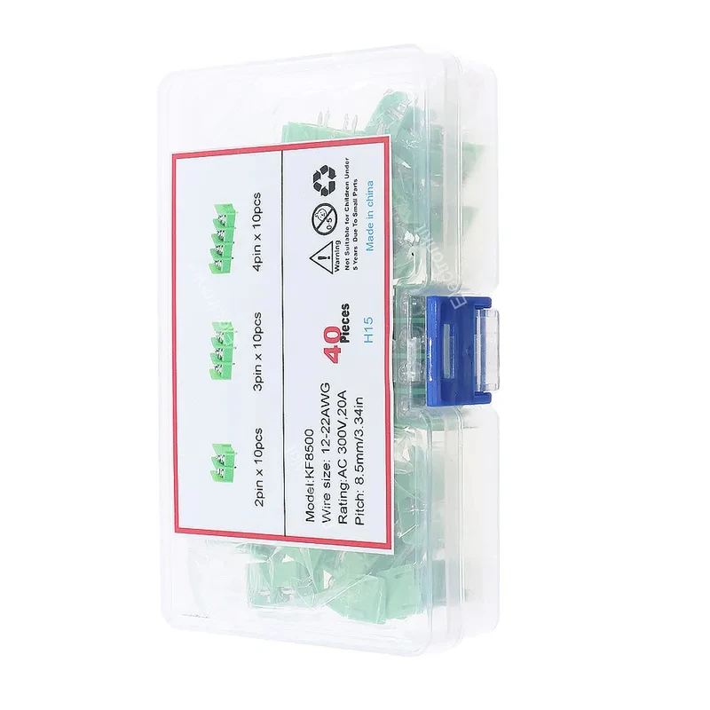 30pcs KF8500-2P 3P 4Pin PCB Mount Screw green Terminal Block Connector Pitch 8.5mm/0.34in 300V 20A Assorted kit