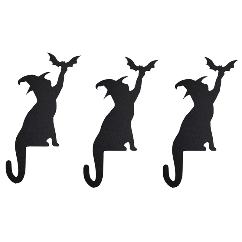 Witch Cats With Bat Wing Door Topper, Black Cats Decor, Witch Cats Halloween Door Corner Decor, Cats Door Sitter Durable