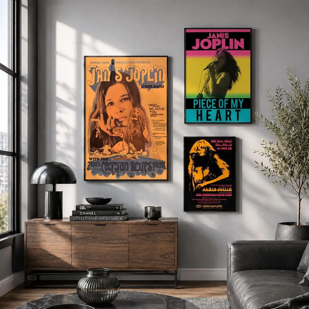 Singer J-Janis J-Joplin Poster Peel And Stick Wall Art Print Aesthetic Home Decor For Bedroom Living Room Hallway Easy Apply