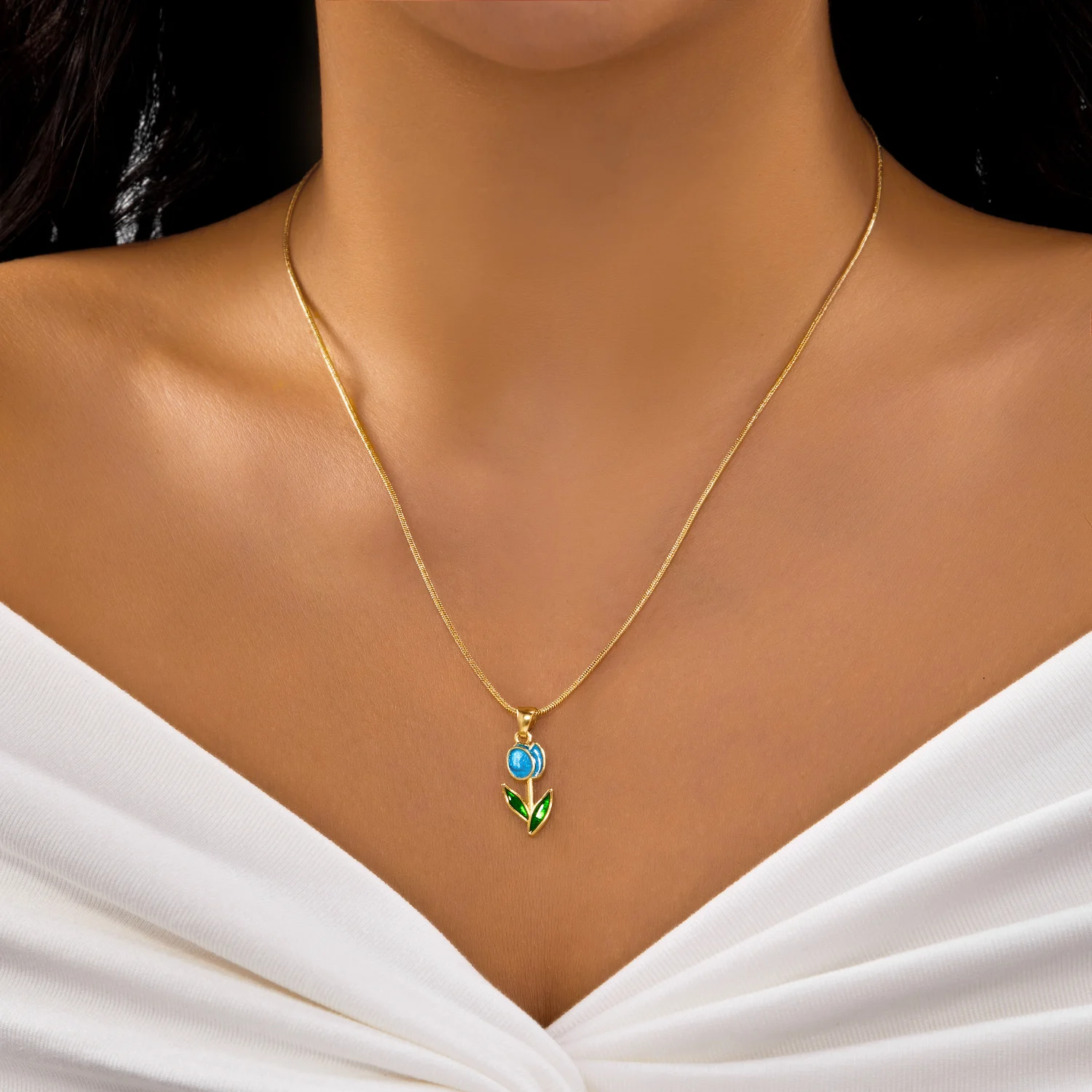 Bezaubernde Rosa Tulpen-Statement-Halskette für Frauen Zierliche Frühlings-Blumen-Anhänger-Halskette Party-Schmuck Accessoires – Detail 1