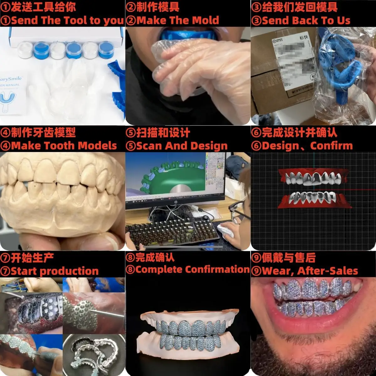 European And American Cross-border Hot-selling Grill Moissanite GRILLZ Honeycomb Inlaid Hip-hop Braces
